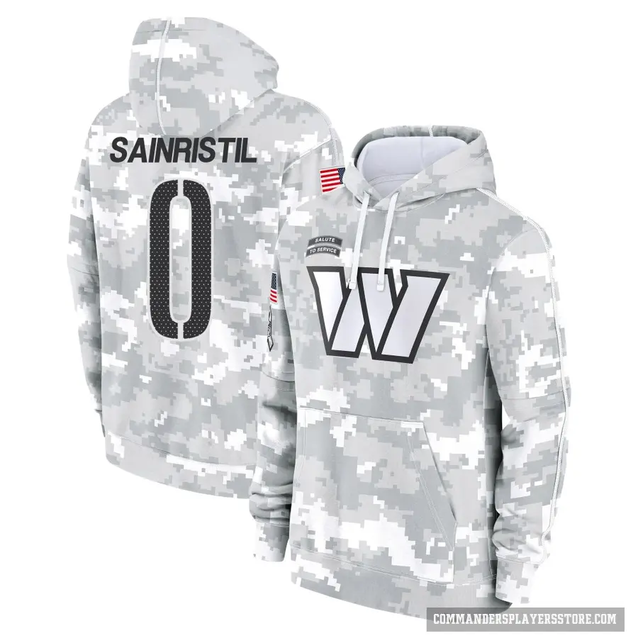 Men's ＃0 Mike Sainristil Washington Commanders Arctic Camo 2024 Salute to Service Club Fleece Pullover Hoodie