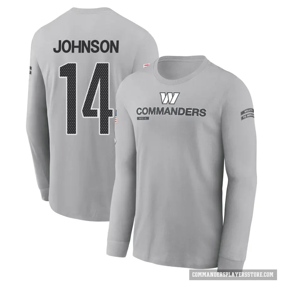 Men's ＃14 Josh Johnson Washington Commanders Gray 2024 Salute to Service Long Sleeve T-Shirt