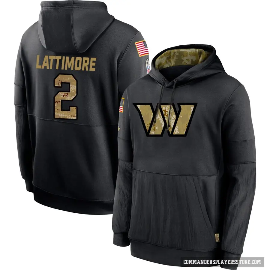 Men's ＃2 Marshon Lattimore Washington Commanders Black 2020 Salute to Service Sideline Performance Pullover Hoodie