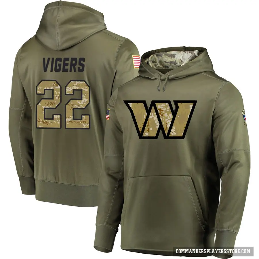 Men's ＃22 Car'lin Vigers Washington Commanders Olive Salute to Service Pullover Hoodie