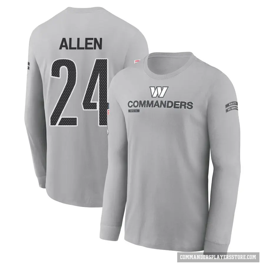 Men's ＃24 Kazmeir Allen Washington Commanders Gray 2024 Salute to Service Long Sleeve T-Shirt