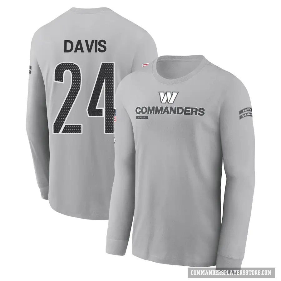 Men's ＃24 Michael Davis Washington Commanders Gray 2024 Salute to Service Long Sleeve T-Shirt