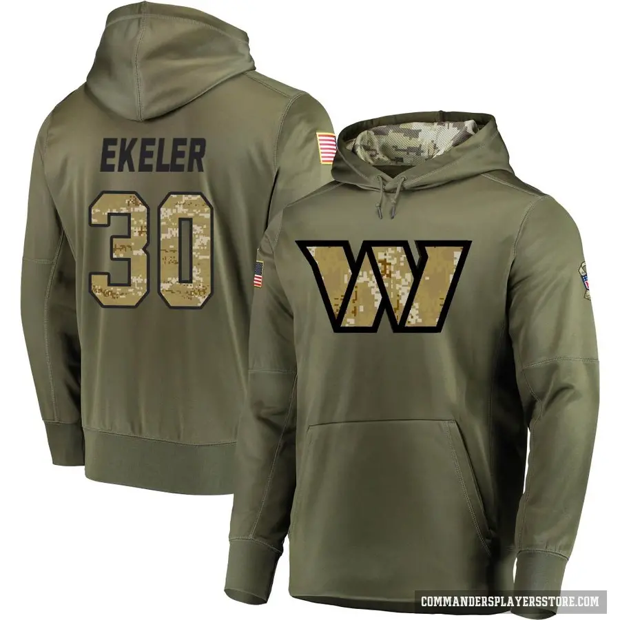 Men's ＃30 Austin Ekeler Washington Commanders Olive Salute to Service Pullover Hoodie