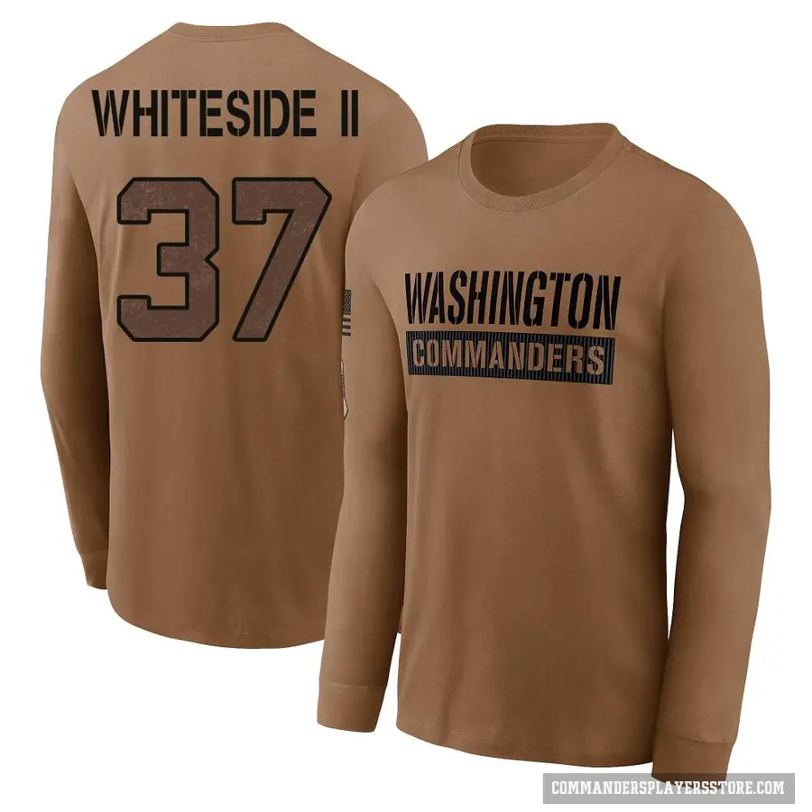 Men's ＃37 Nick Whiteside II Washington Commanders White Brown 2023 Salute To Service Long Sleeve T-Shirt