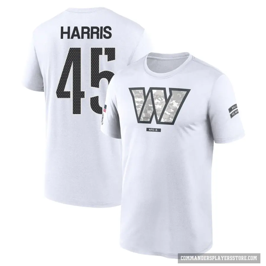 Men's ＃45 De'Jon Harris Washington Commanders White 2024 Salute to Service Performance T-Shirt