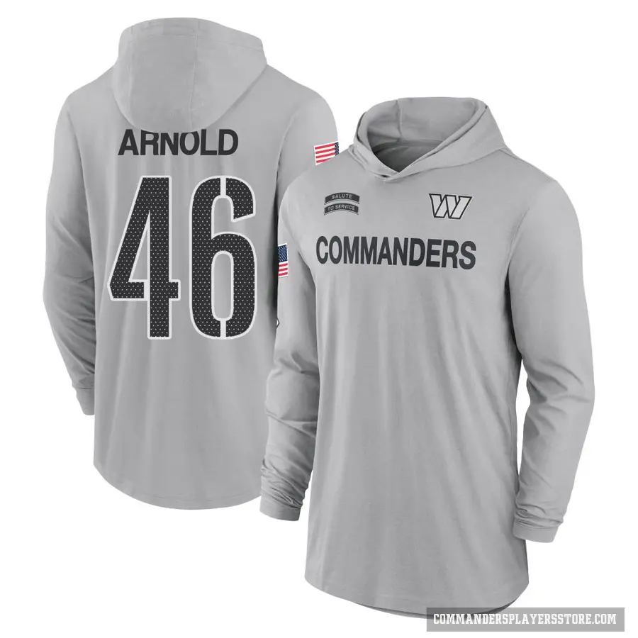 Men's ＃46 Kam Arnold Washington Commanders Gray 2024 Salute to Service Lightweight Performance Long Sleeve Hooded T-Shirt