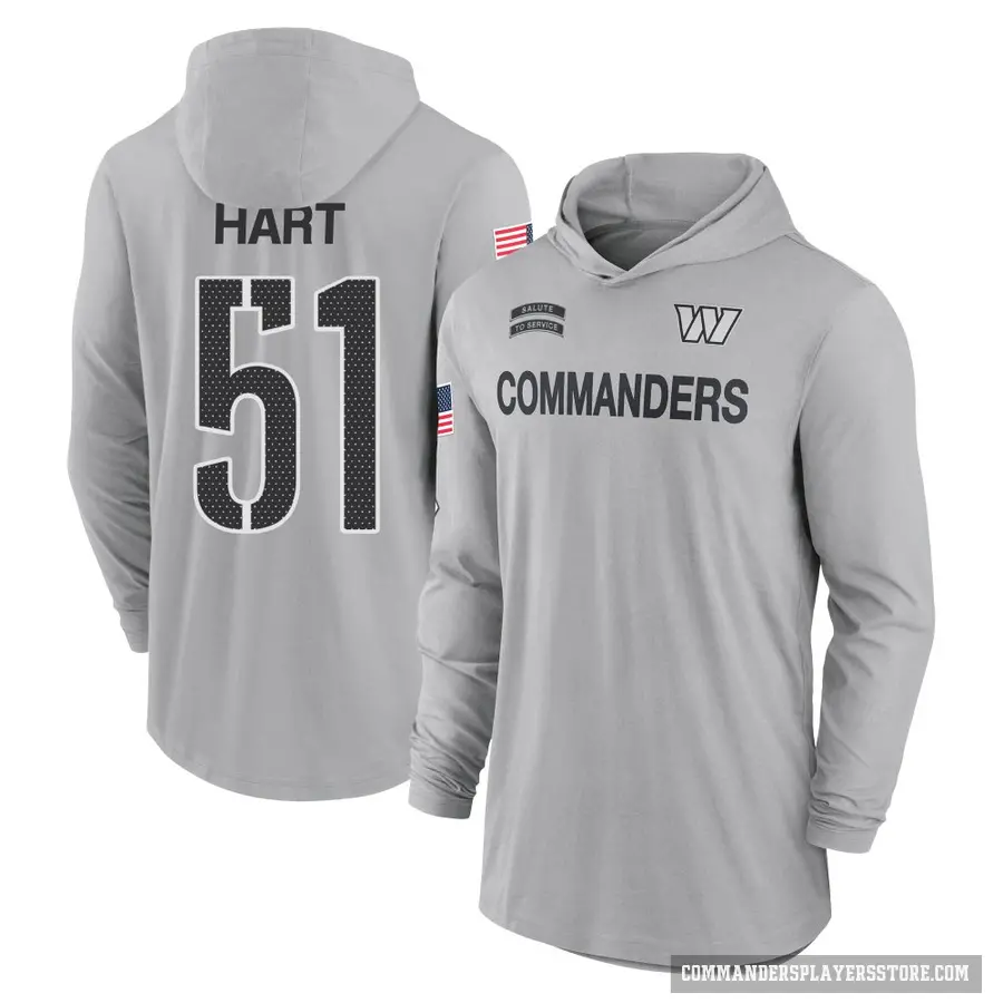 Men's ＃51 Bobby Hart Washington Commanders Gray 2024 Salute to Service Lightweight Performance Long Sleeve Hooded T-Shirt