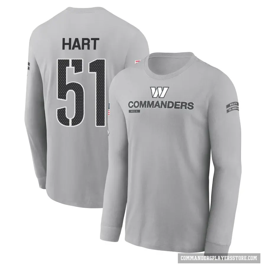 Men's ＃51 Bobby Hart Washington Commanders Gray 2024 Salute to Service Long Sleeve T-Shirt