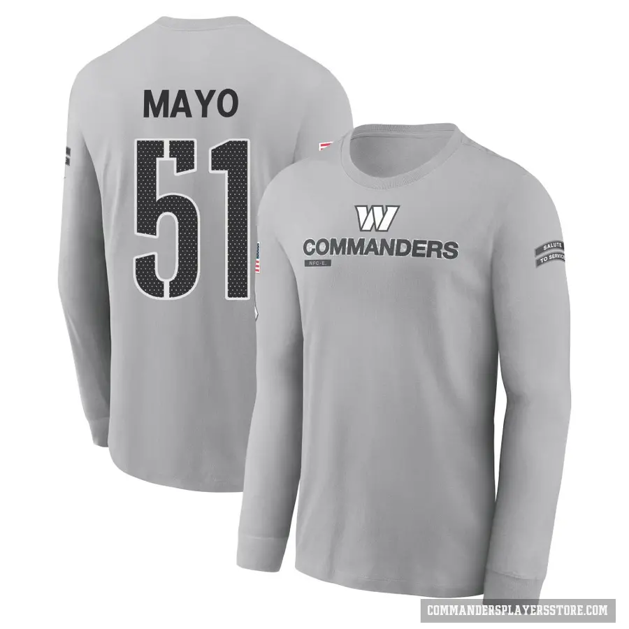 Men's ＃51 David Mayo Washington Commanders Gray 2024 Salute to Service Long Sleeve T-Shirt