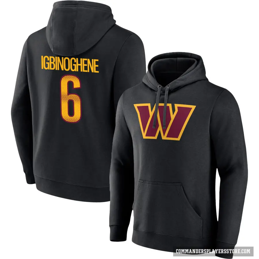 Men's ＃6 Noah Igbinoghene Washington Commanders Black Name & Number Pullover Hoodie
