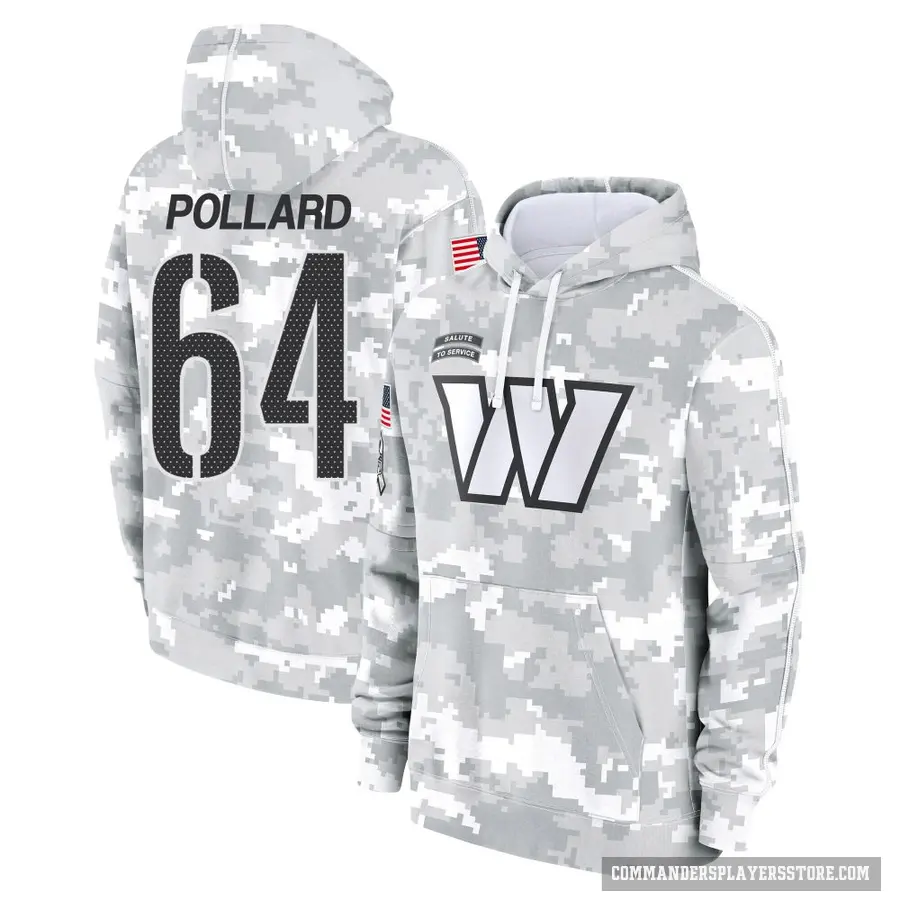 Men's ＃64 Norell Pollard Washington Commanders Arctic Camo 2024 Salute to Service Club Fleece Pullover Hoodie