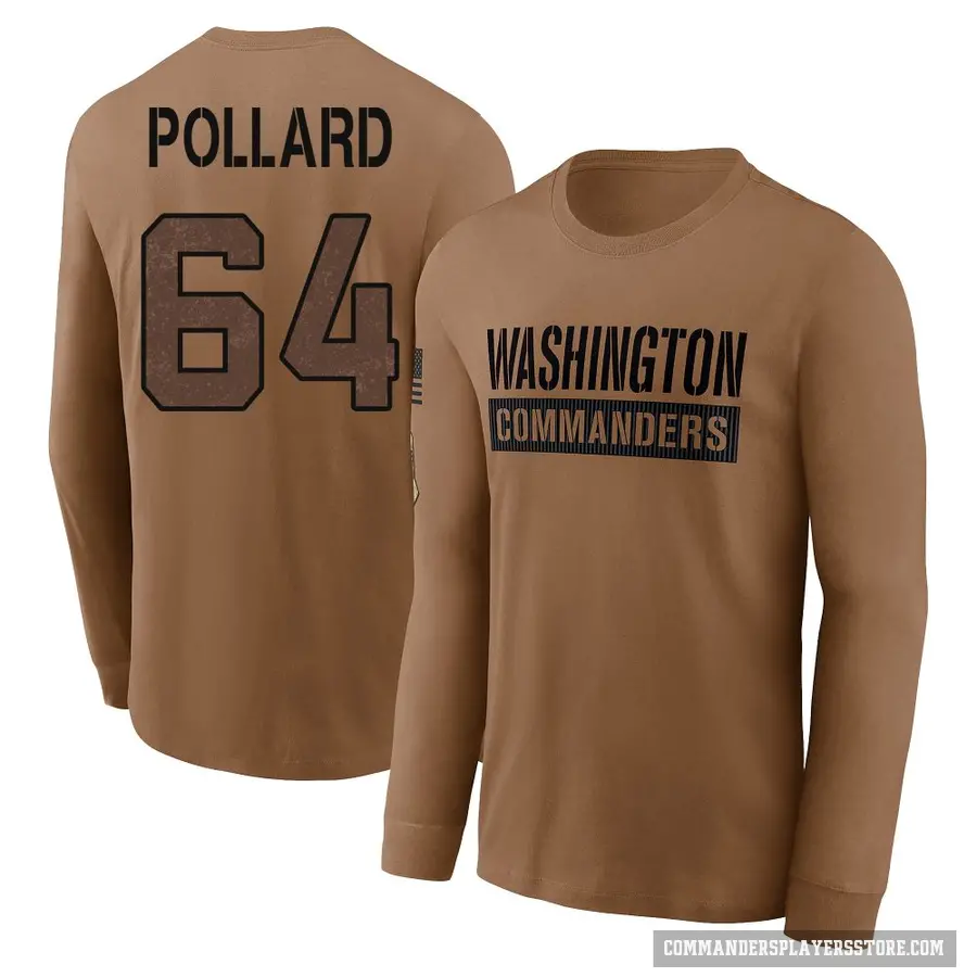 Men's ＃64 Norell Pollard Washington Commanders Brown 2023 Salute To Service Long Sleeve T-Shirt