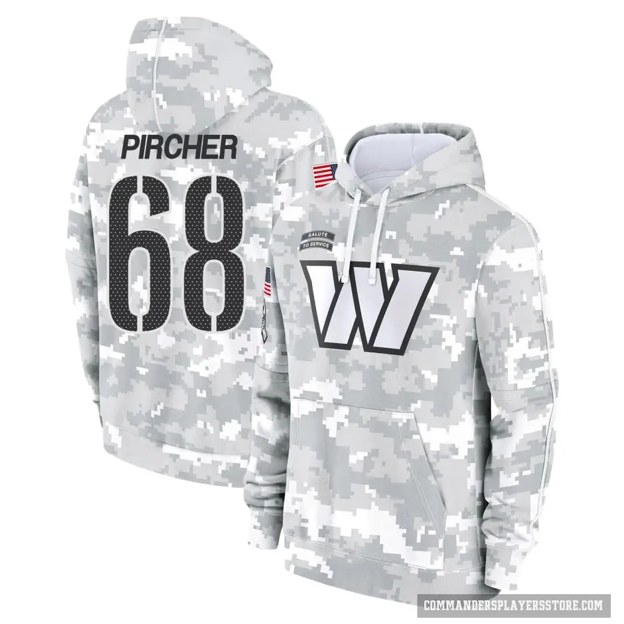 Men's ＃68 Max Pircher Washington Commanders Arctic Camo 2024 Salute to Service Club Fleece Pullover Hoodie