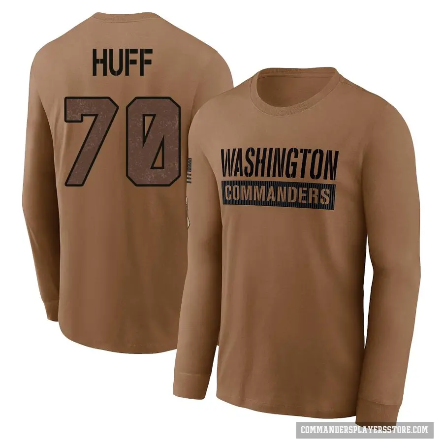 Men's ＃70 Sam Huff Washington Commanders Brown 2023 Salute To Service Long Sleeve T-Shirt