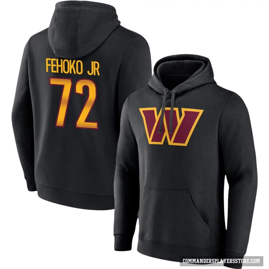 Men's ＃72 Viliami Fehoko Jr. Washington Commanders Black Name & Number Pullover Hoodie