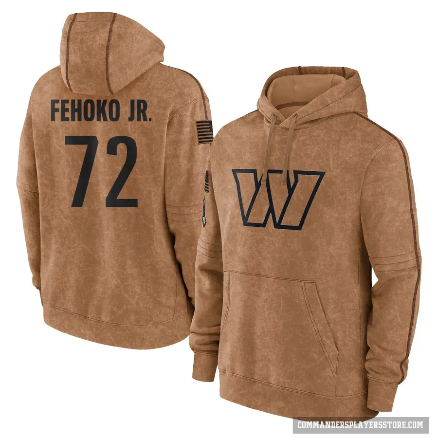 Men's ＃72 Viliami Fehoko Jr. Washington Commanders Brown 2023 Salute To Service Club Pullover Hoodie