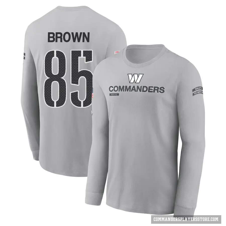 Men's ＃85 Noah Brown Washington Commanders Brown Gray 2024 Salute to Service Long Sleeve T-Shirt