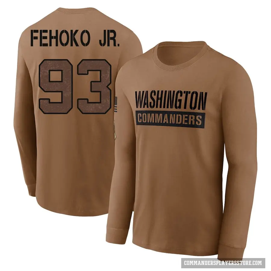 Men's ＃93 Viliami Fehoko Jr. Washington Commanders Brown 2023 Salute To Service Long Sleeve T-Shirt