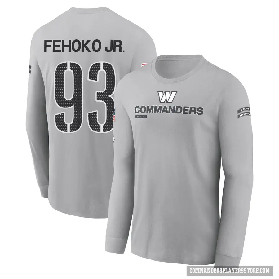 Men's ＃93 Viliami Fehoko Jr. Washington Commanders Gray 2024 Salute to Service Long Sleeve T-Shirt