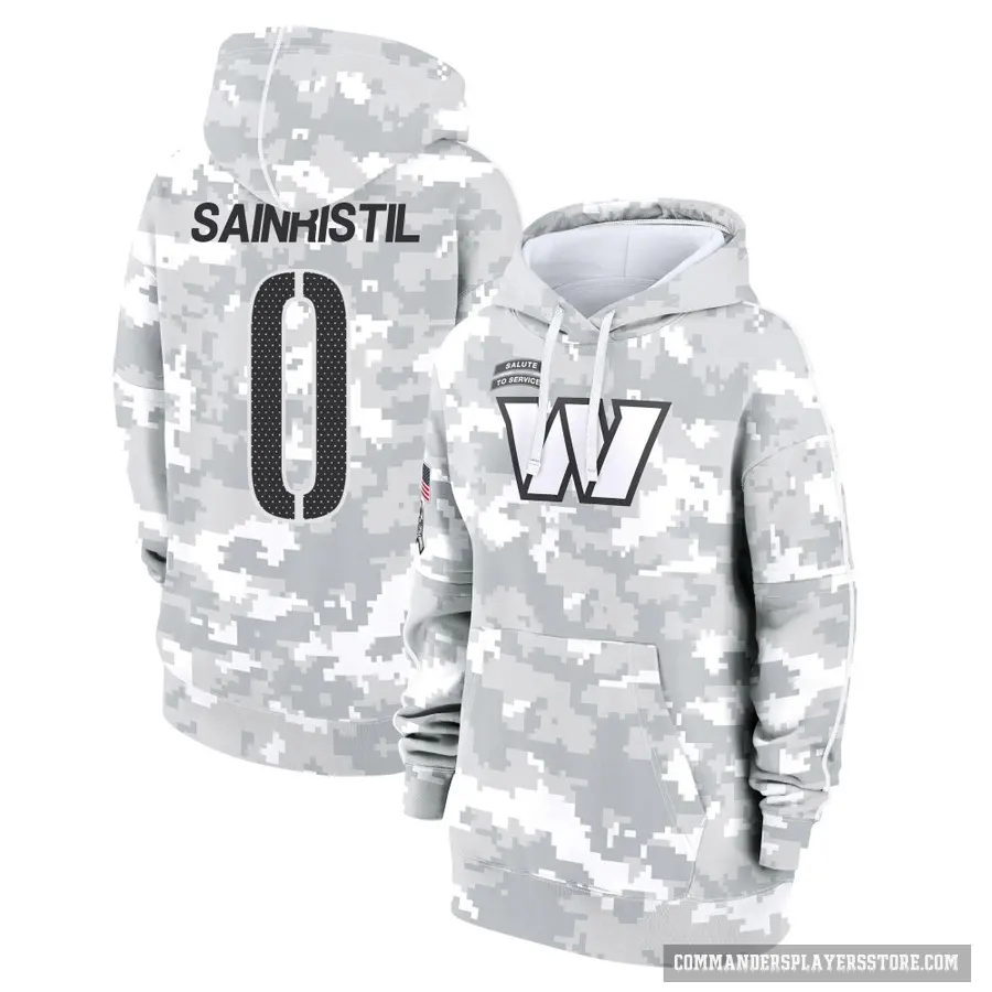 Women's ＃0 Mike Sainristil Washington Commanders Arctic Camo 2024 Salute to Service Club Fleece Pullover Hoodie