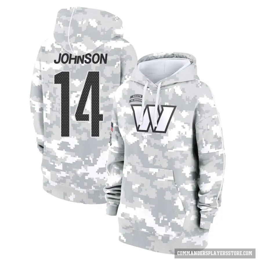 Women's ＃14 Josh Johnson Washington Commanders Arctic Camo 2024 Salute to Service Club Fleece Pullover Hoodie