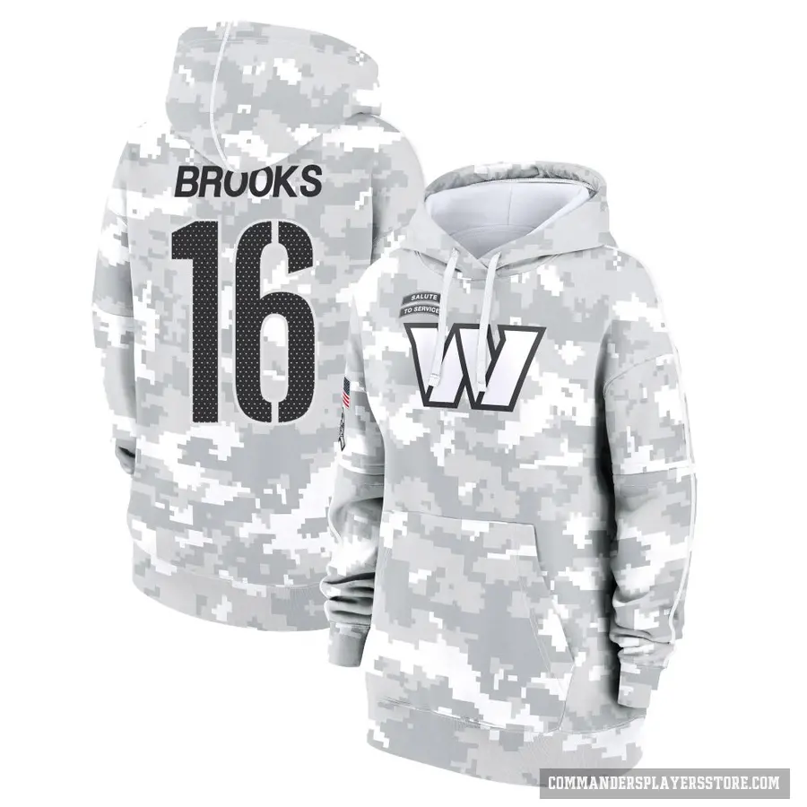 Women's ＃16 Ja'Corey Brooks Washington Commanders Arctic Camo 2024 Salute to Service Club Fleece Pullover Hoodie