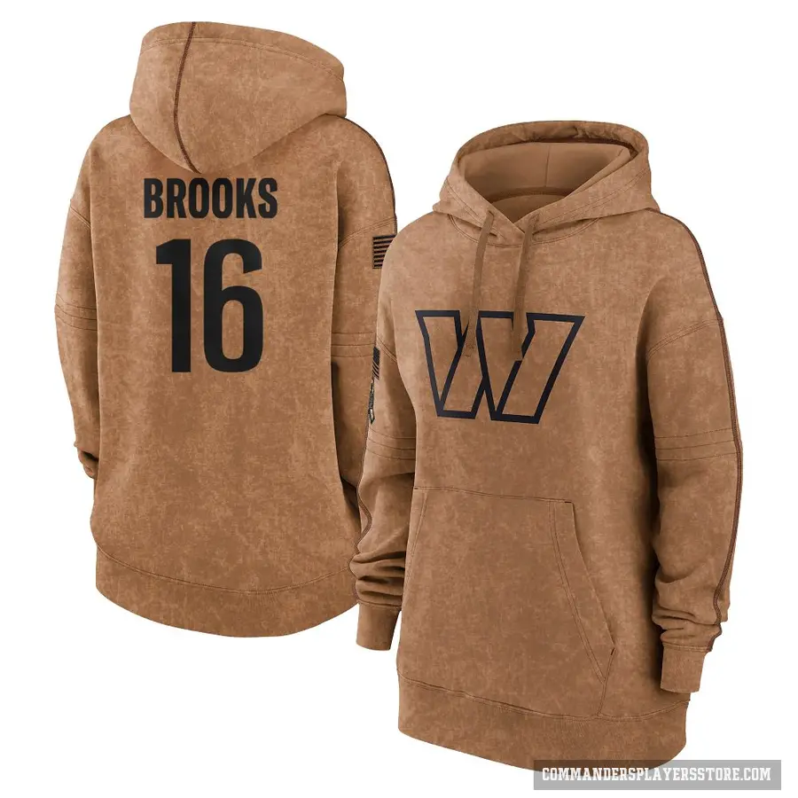 Women's ＃16 Ja'Corey Brooks Washington Commanders Brown 2023 Salute To Service Pullover Hoodie