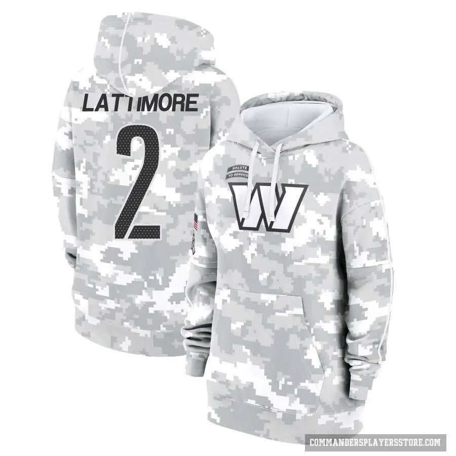 Women's ＃2 Marshon Lattimore Washington Commanders Arctic Camo 2024 Salute to Service Club Fleece Pullover Hoodie