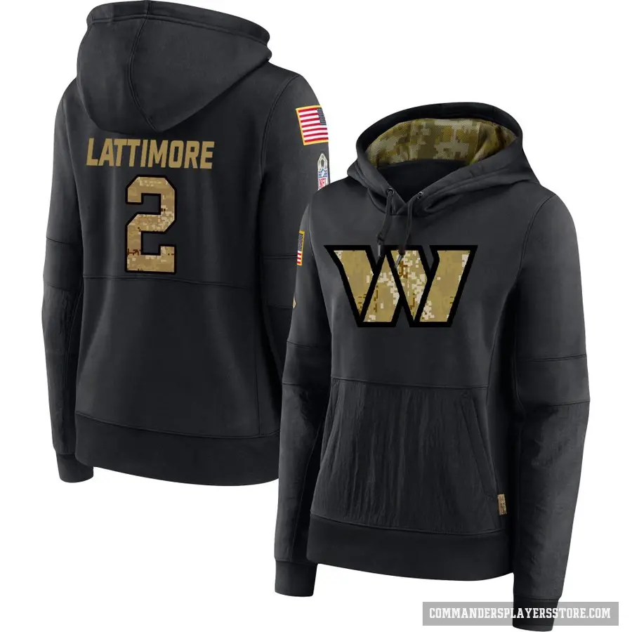 Women's ＃2 Marshon Lattimore Washington Commanders Black 2020 Salute to Service Sideline Performance Pullover Hoodie