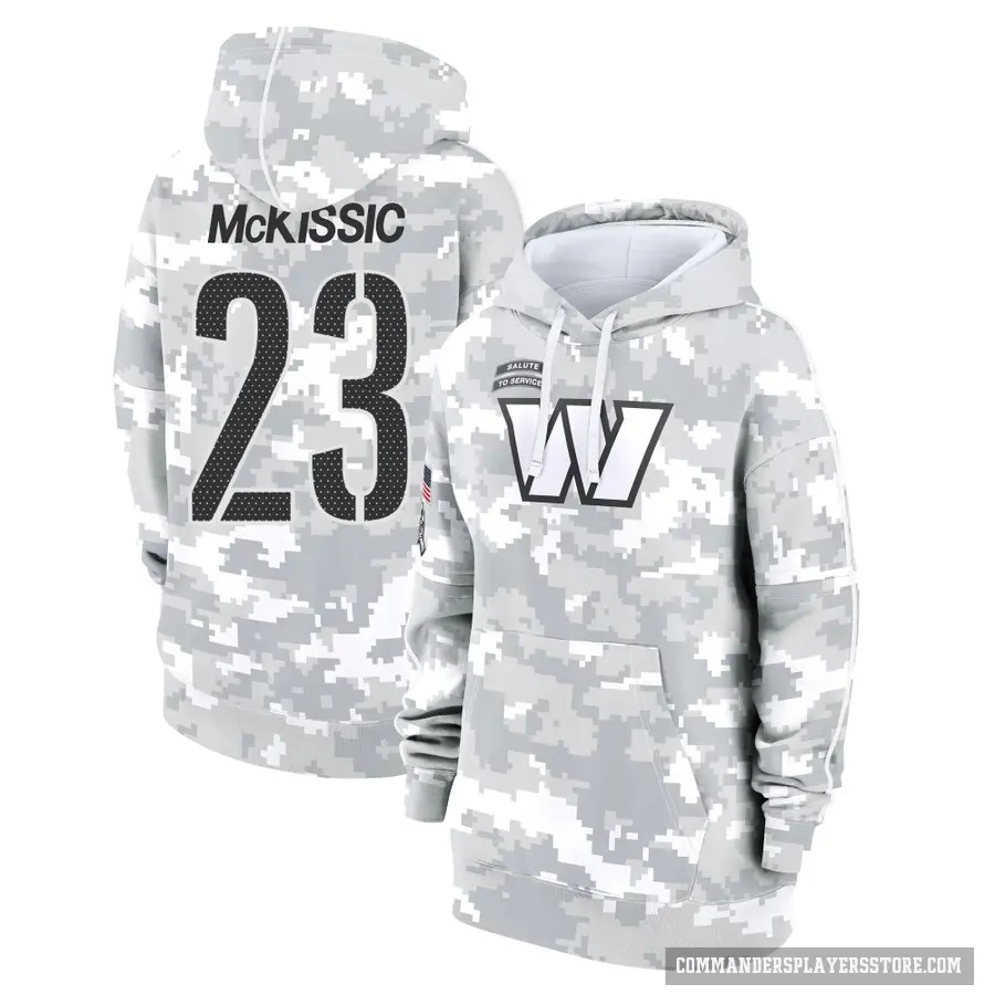 Women's ＃23 J.D. McKissic Washington Commanders Arctic Camo 2024 Salute to Service Club Fleece Pullover Hoodie