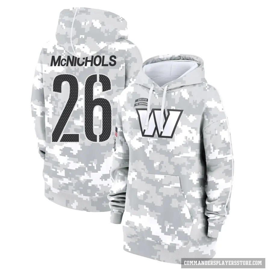 Women's ＃26 Jeremy McNichols Washington Commanders Arctic Camo 2024 Salute to Service Club Fleece Pullover Hoodie