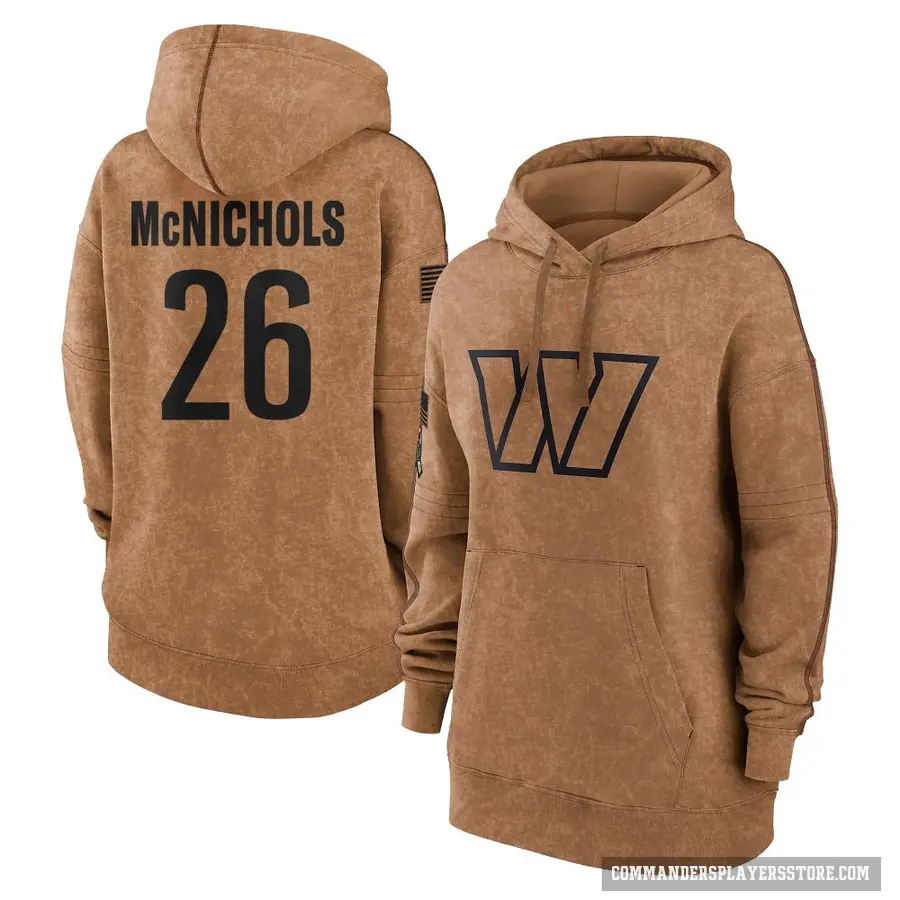 Women's ＃26 Jeremy McNichols Washington Commanders Brown 2023 Salute To Service Pullover Hoodie