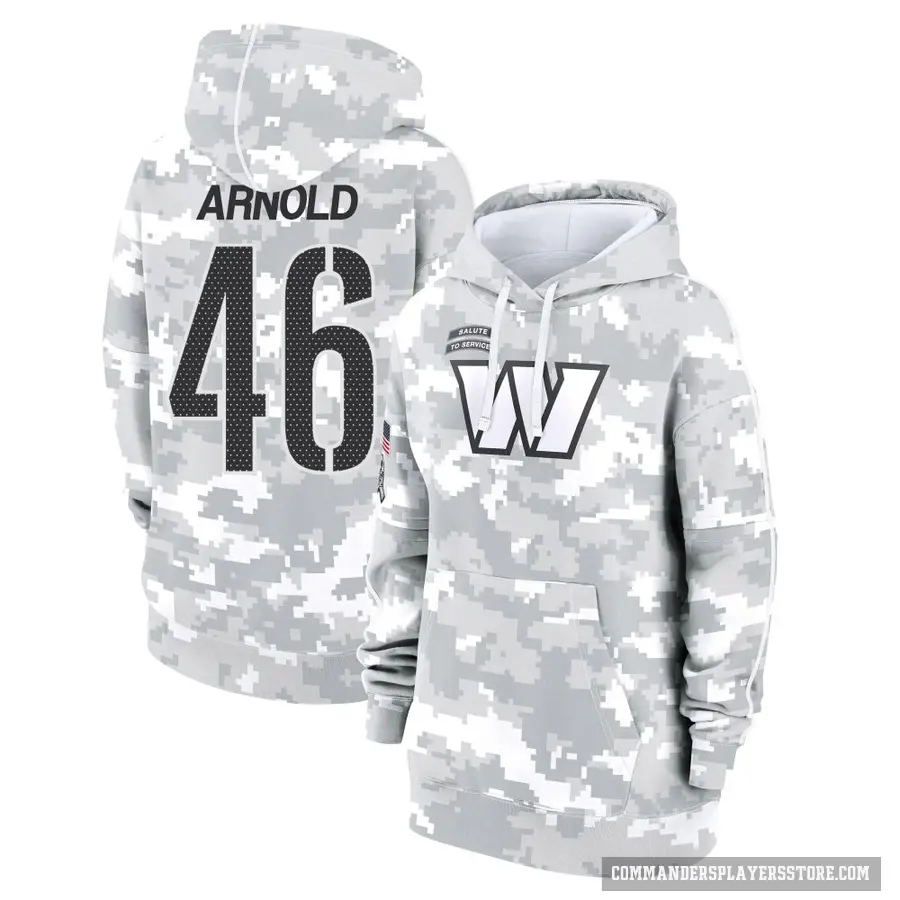 Women's ＃46 Kam Arnold Washington Commanders Arctic Camo 2024 Salute to Service Club Fleece Pullover Hoodie