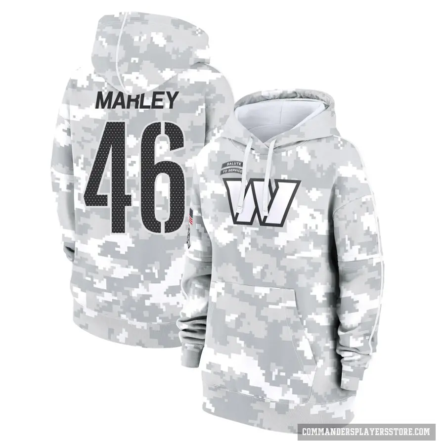 Women's ＃46 Nico Marley Washington Commanders Arctic Camo 2024 Salute to Service Club Fleece Pullover Hoodie