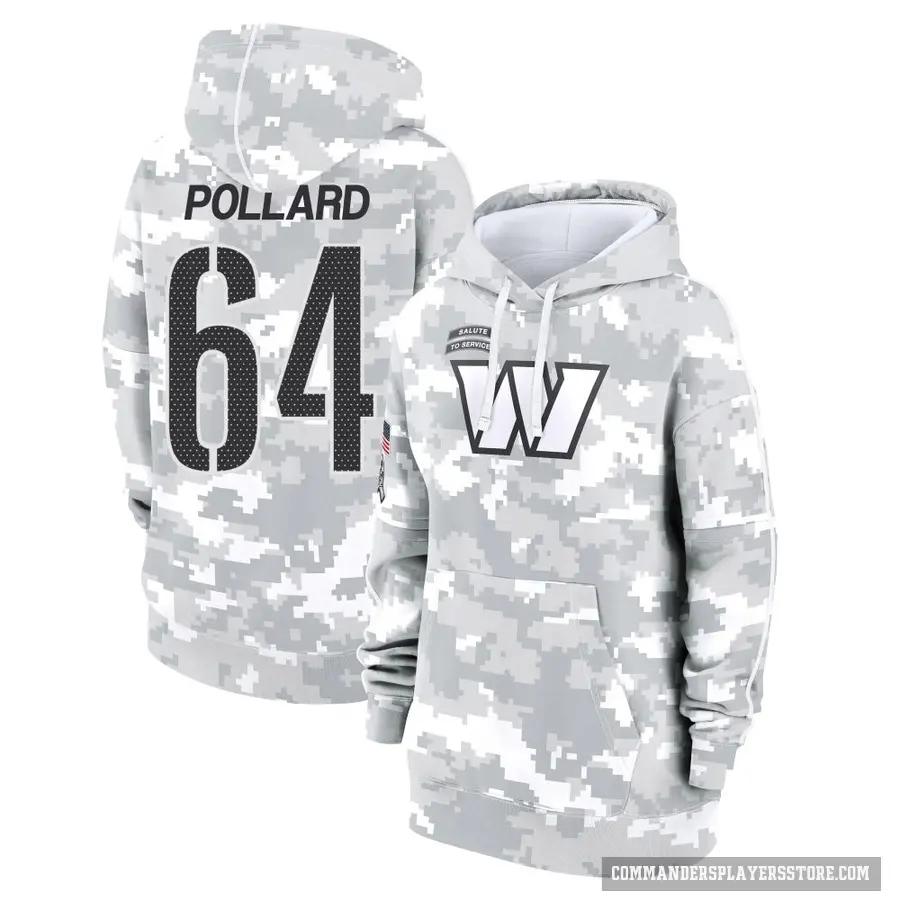 Women's ＃64 Norell Pollard Washington Commanders Arctic Camo 2024 Salute to Service Club Fleece Pullover Hoodie