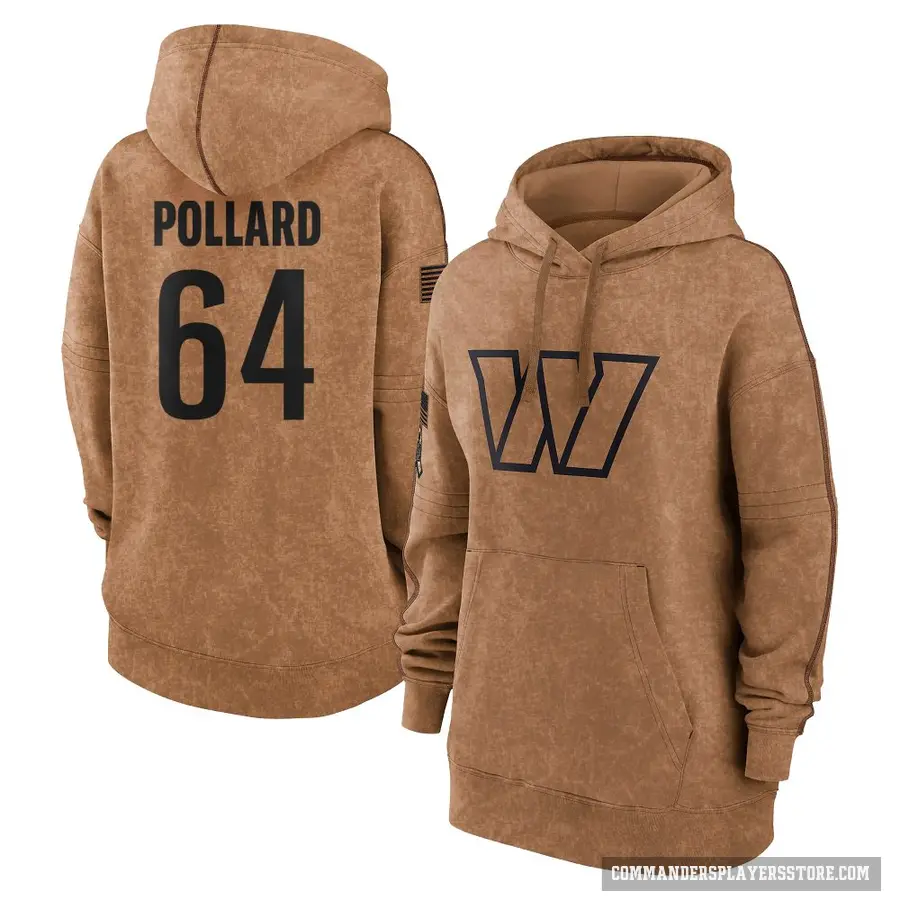 Women's ＃64 Norell Pollard Washington Commanders Brown 2023 Salute To Service Pullover Hoodie