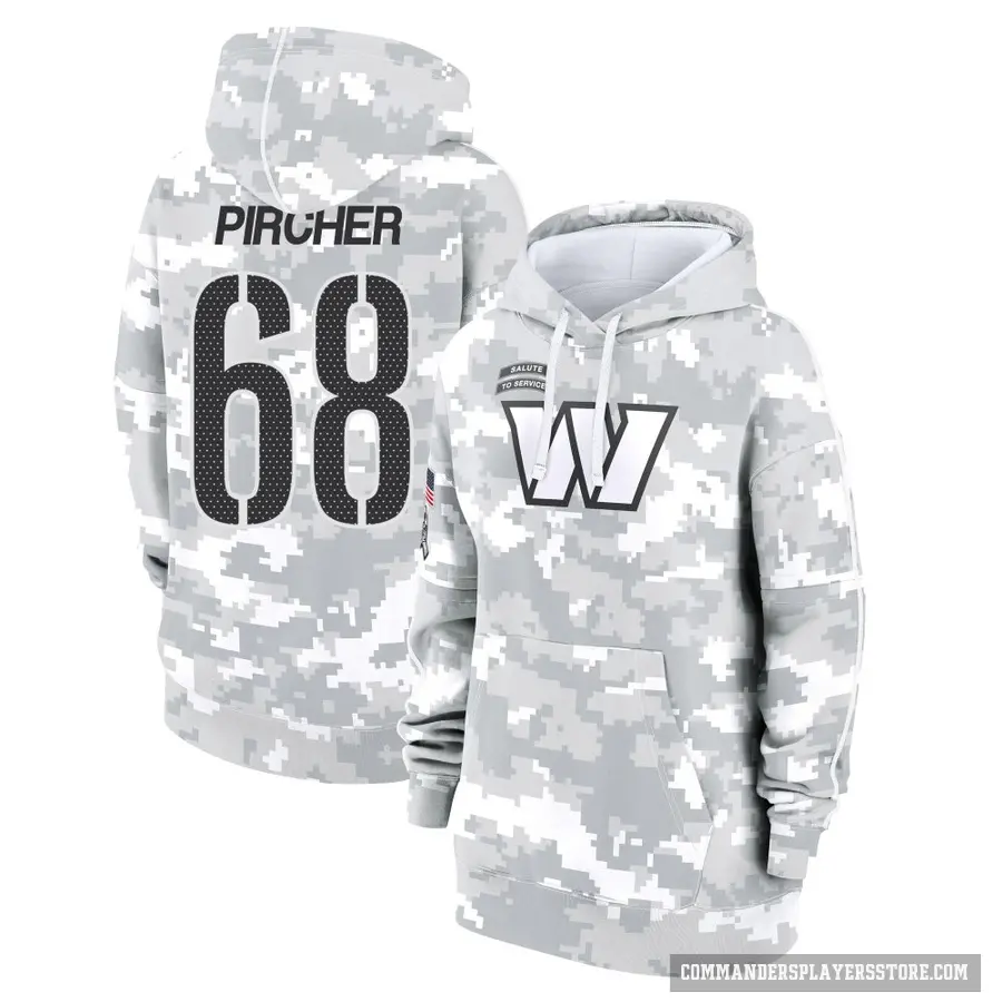 Women's ＃68 Max Pircher Washington Commanders Arctic Camo 2024 Salute to Service Club Fleece Pullover Hoodie