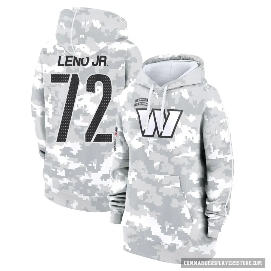 Women's ＃72 Charles Leno Jr. Washington Commanders Arctic Camo 2024 Salute to Service Club Fleece Pullover Hoodie