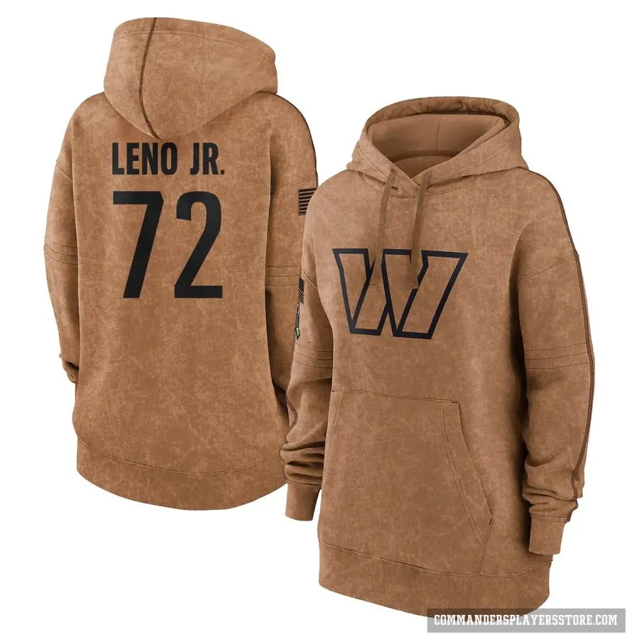 Women's ＃72 Charles Leno Jr. Washington Commanders Brown 2023 Salute To Service Pullover Hoodie