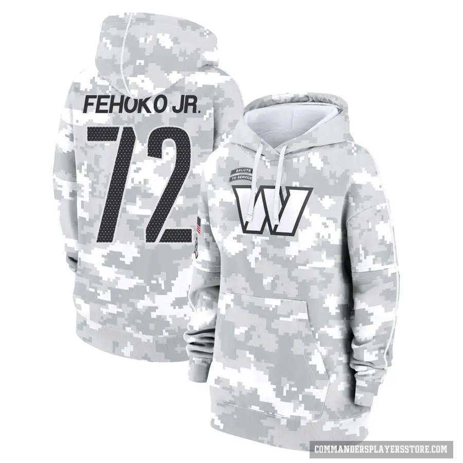Women's ＃72 Viliami Fehoko Jr. Washington Commanders Arctic Camo 2024 Salute to Service Club Fleece Pullover Hoodie