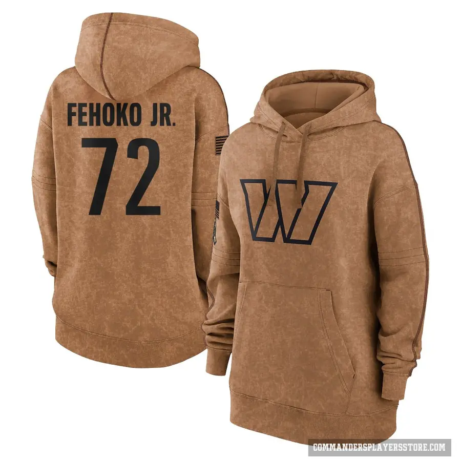 Women's ＃72 Viliami Fehoko Jr. Washington Commanders Brown 2023 Salute To Service Pullover Hoodie