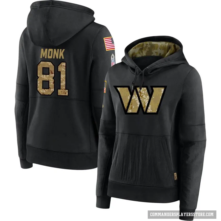 Women's ＃81 Art Monk Washington Commanders Black 2020 Salute to Service Sideline Performance Pullover Hoodie