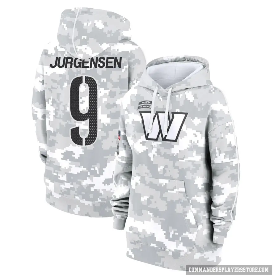 Women's ＃9 Sonny Jurgensen Washington Commanders Arctic Camo 2024 Salute to Service Club Fleece Pullover Hoodie