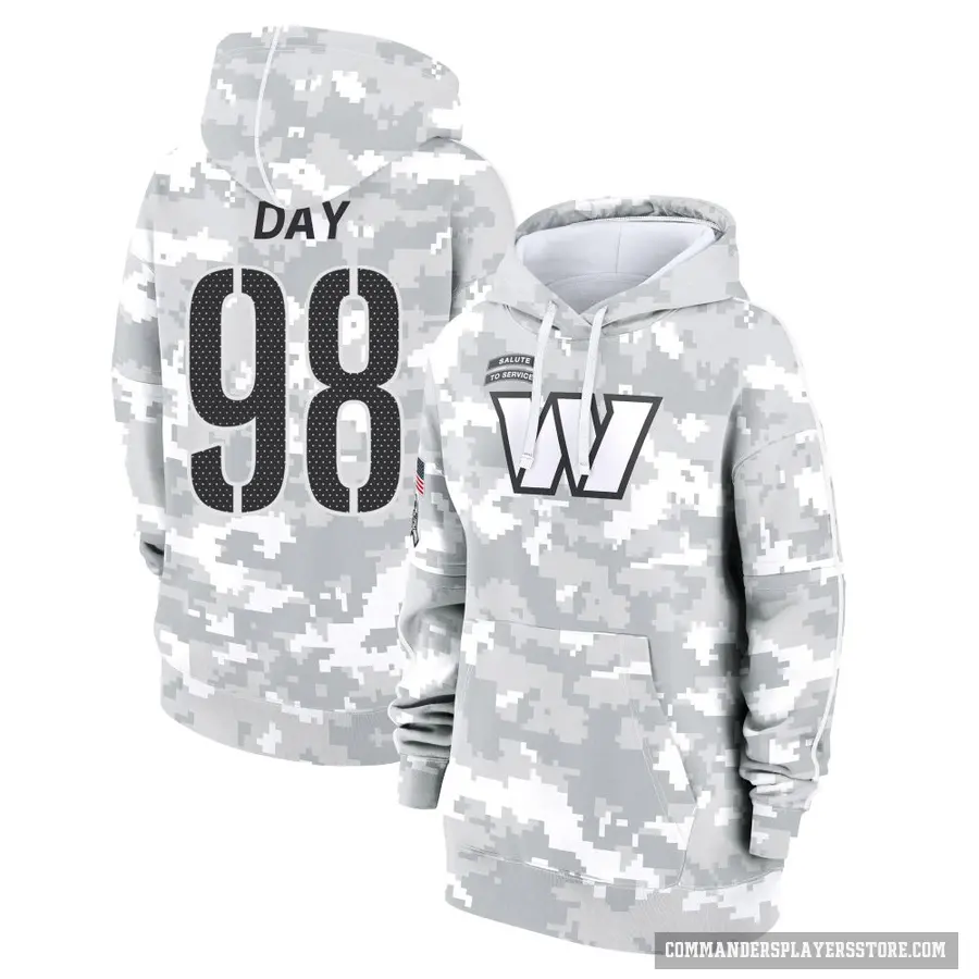 Women's ＃98 Sheldon Day Washington Commanders Arctic Camo 2024 Salute to Service Club Fleece Pullover Hoodie