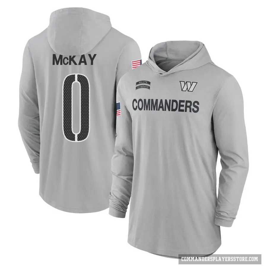 Youth ＃0 Timothy McKay Washington Commanders Gray 2024 Salute to Service Lightweight Performance Long Sleeve Hooded T-Shirt