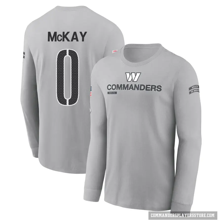 Youth ＃0 Timothy McKay Washington Commanders Gray 2024 Salute to Service Long Sleeve T-Shirt