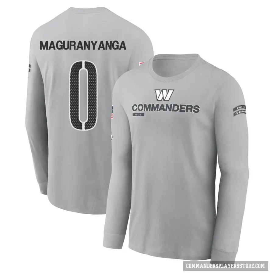 Youth ＃0 T.J. Maguranyanga Washington Commanders Gray 2024 Salute to Service Long Sleeve T-Shirt