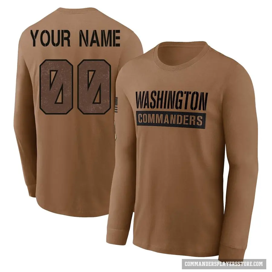 Youth ＃00 Custom Washington Commanders Brown 2023 Salute To Service Long Sleeve T-Shirt