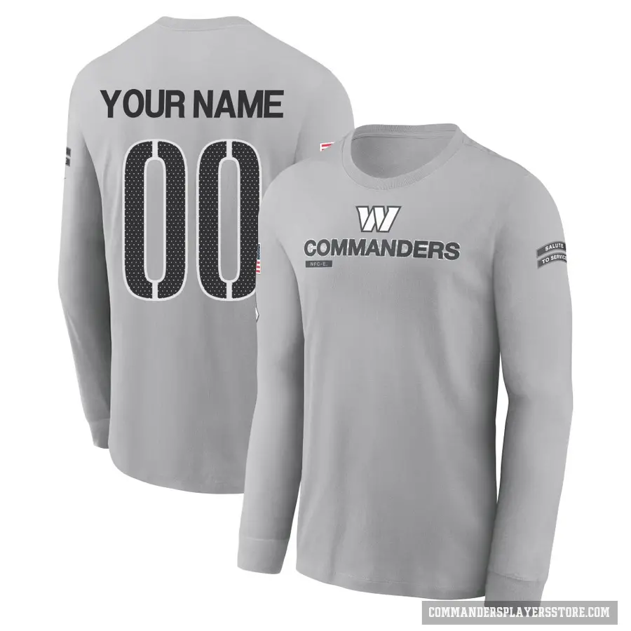 Youth ＃00 Custom Washington Commanders Gray 2024 Salute to Service Long Sleeve T-Shirt