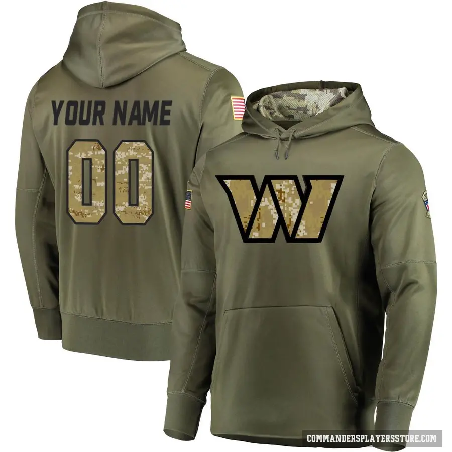 Youth ＃00 Custom Washington Commanders Olive Salute to Service Pullover Hoodie
